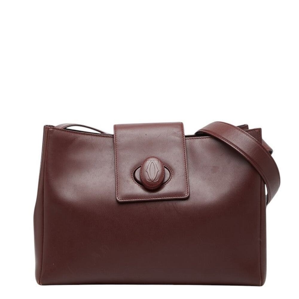 Cartier Must Line Turn Lock Leather Shoulder Bag Burgundy